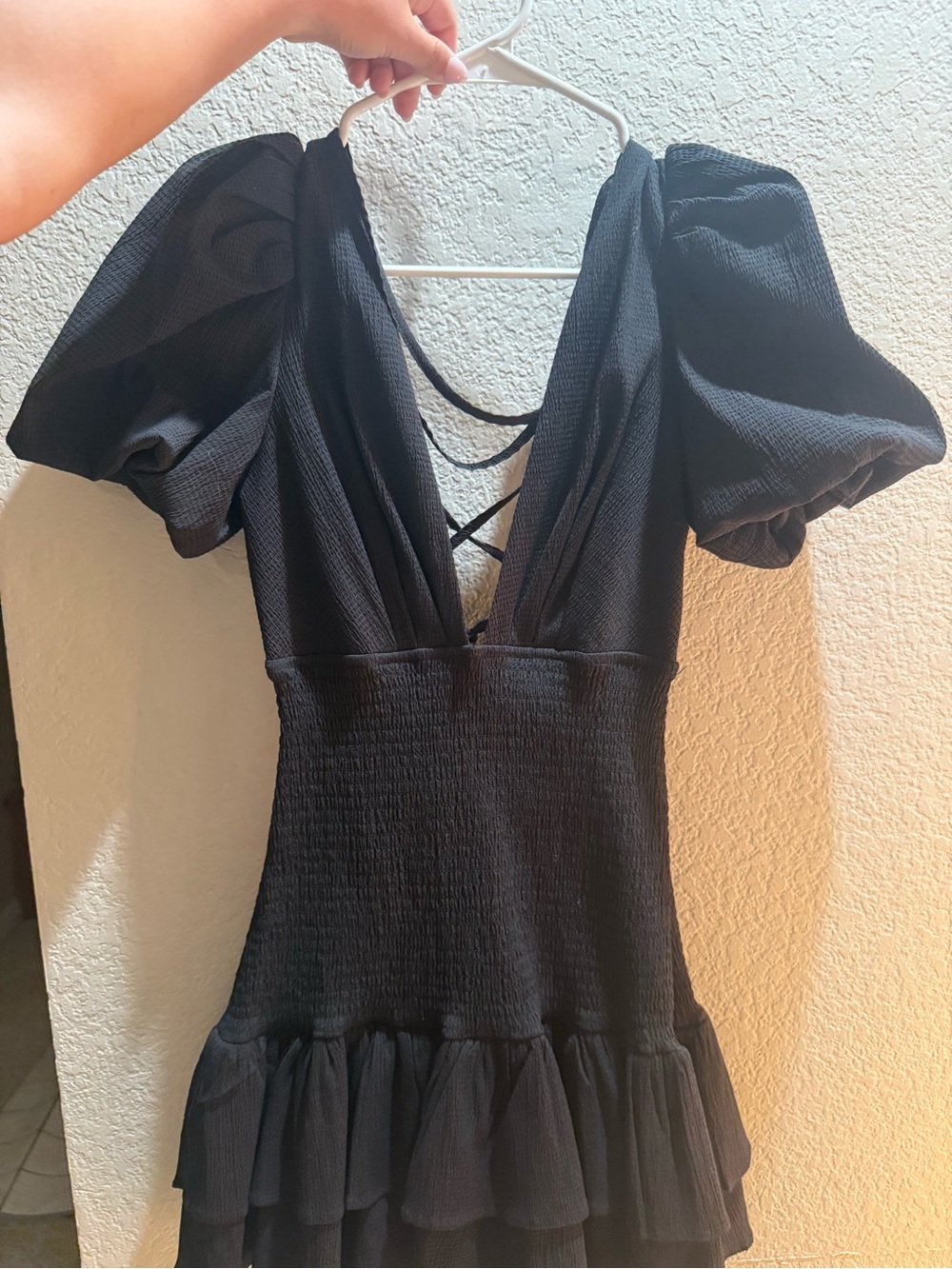 Hello Molly Black Puff Sleeve Ruffle Mini Dress